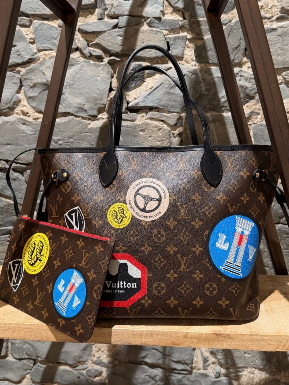 Louis Vuitton Monogram World Tour Stickers MM Neverfull Tote